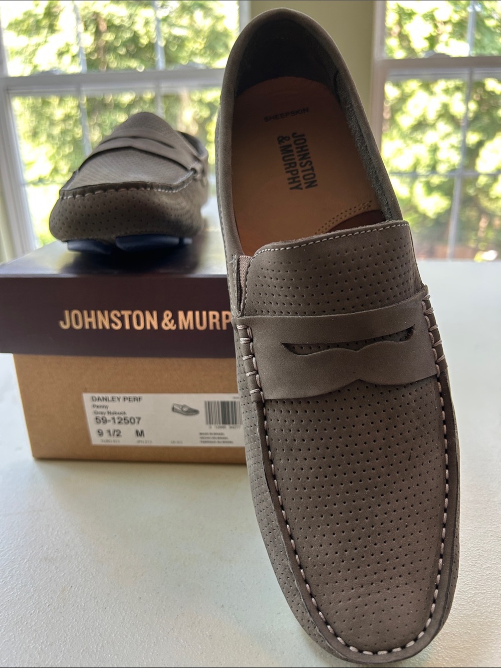 Johnston & Murphy Dankey Perforated Suede Penny Loafers - Grey Nubuck